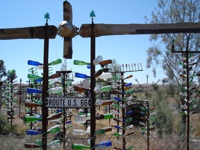 Elmer Long's Bottle Tree Ranch. Travelling Route 66 by motorcycle.