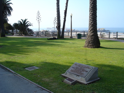 Will Rogers memorial plaque on Santa Monica seafront.
