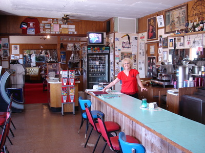 Andrea Pruett at the Bagdad Cafe, Route 66.